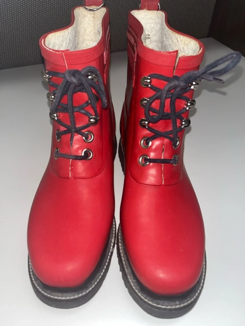Ilse Jacobsen Hornbaek Red Lace-Up Rubber Rain Boots size 40
